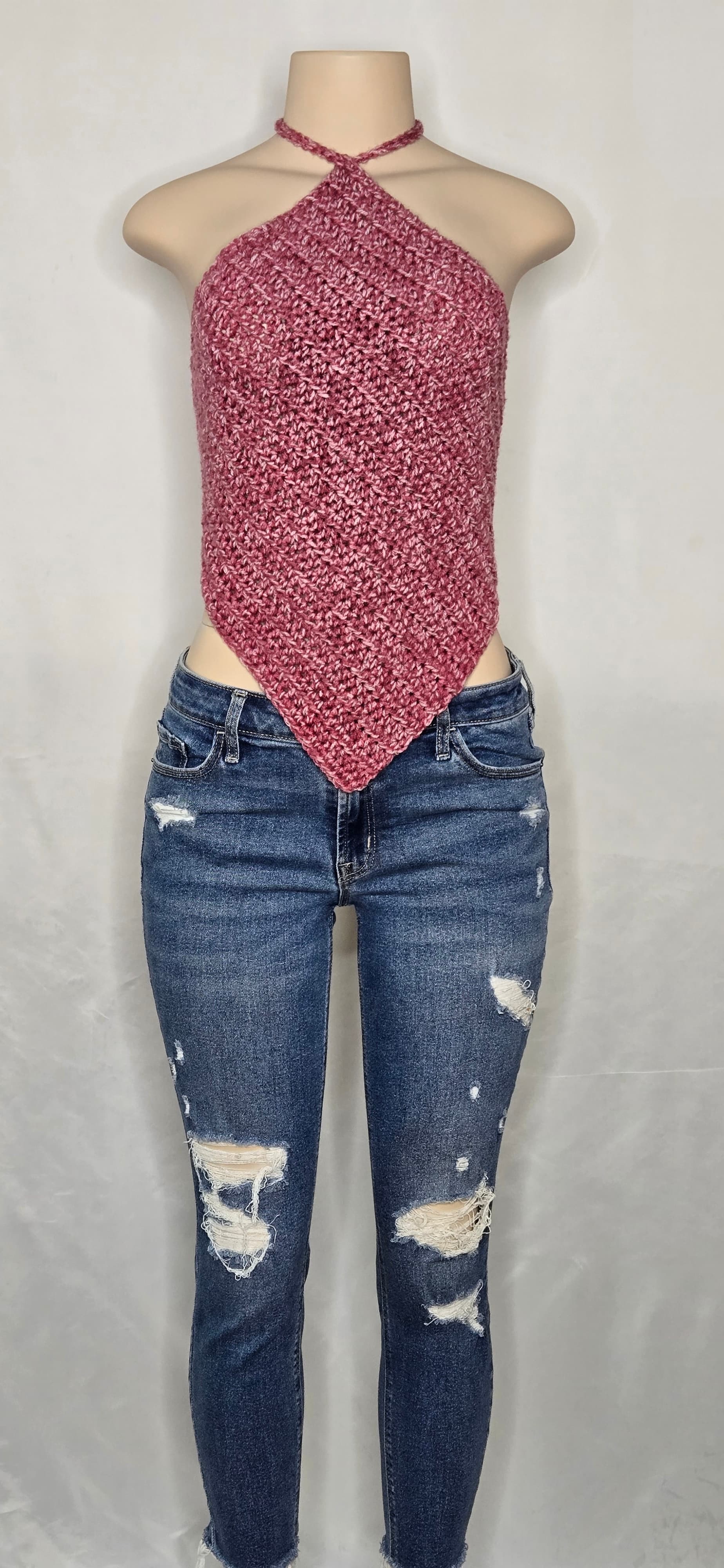 Pink crocheted halter top