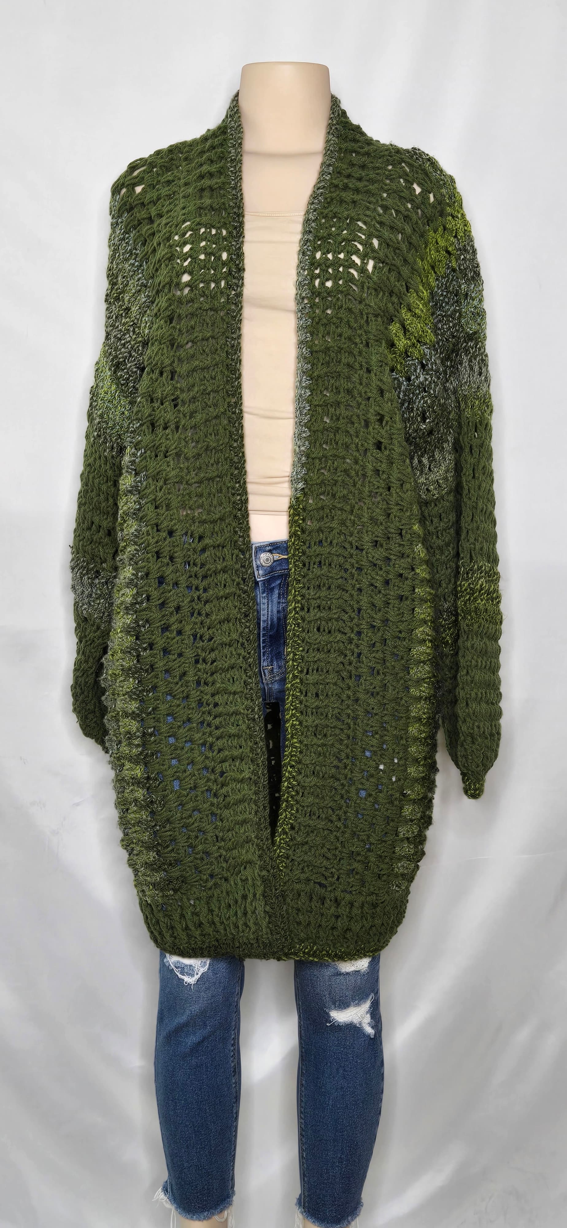 Green crocheted open cardigan